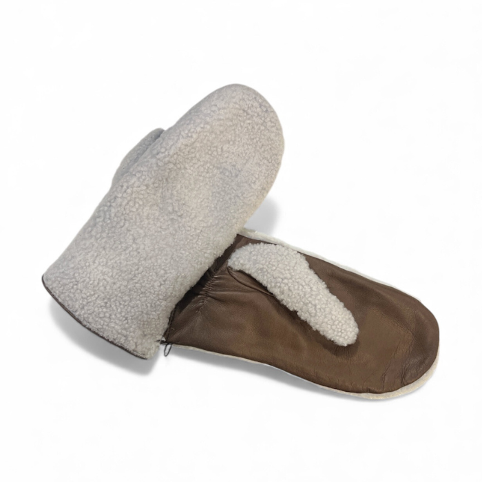 Moufles Mouton Cuir Brun