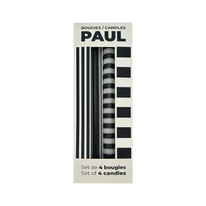 Set 4 Bougies Rayures Noires
