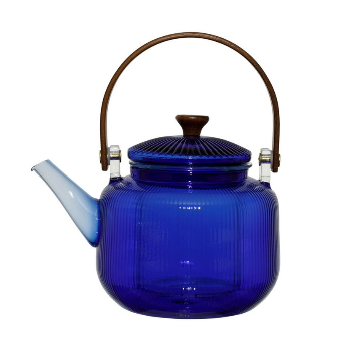 Théière Verre Stries Bleu