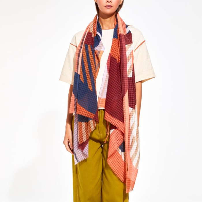 Foulard Carte Postale Brun