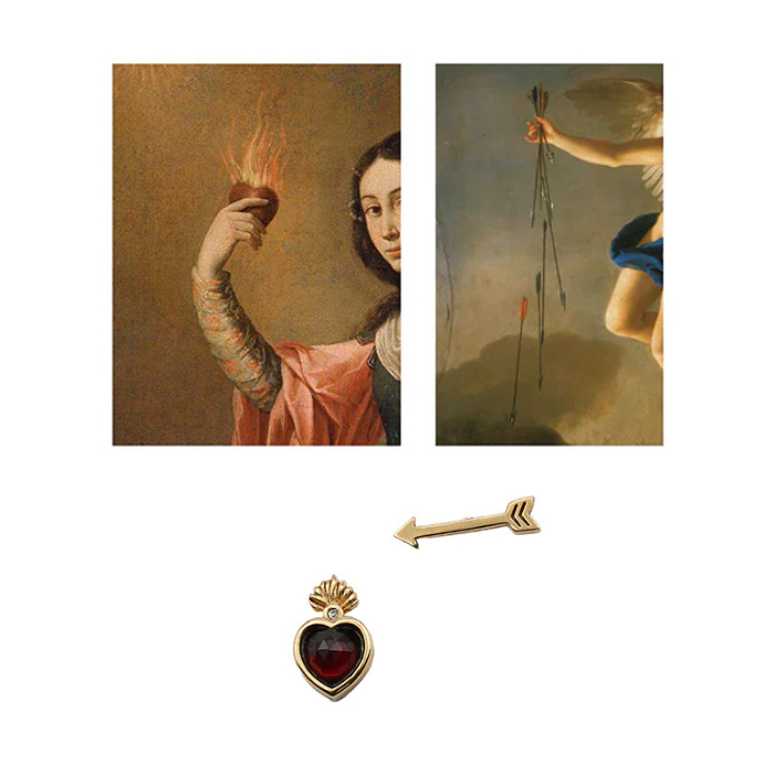 Puces Coeur et Flèche Grenat