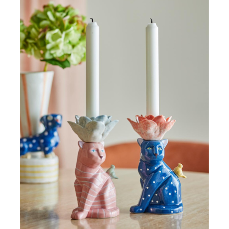 Bougeoir Grand Chat Rose
