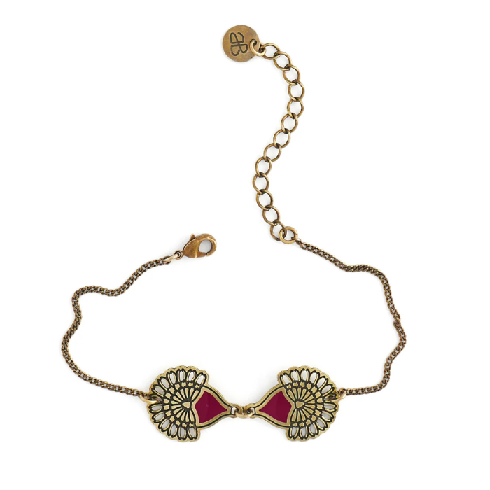 Bracelet Vintage Plastique Noir & Bordeaux Triangles Superposés - Occasion, Fabriqué En France