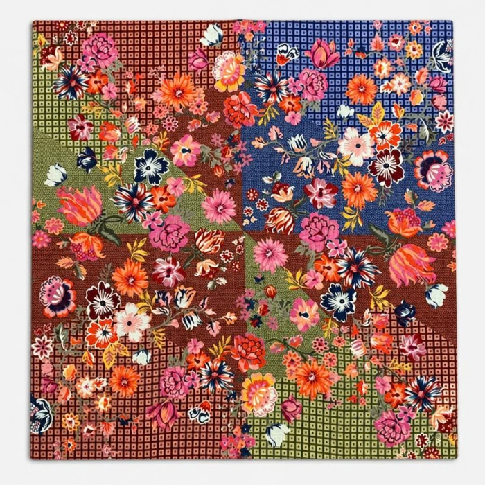 Carré Laine Floral Bordeaux & Kaki