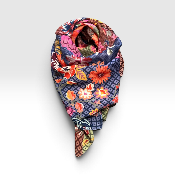 Carré Laine Floral Bordeaux & Kaki