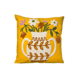 Yellow Embroidered Vase Cushion