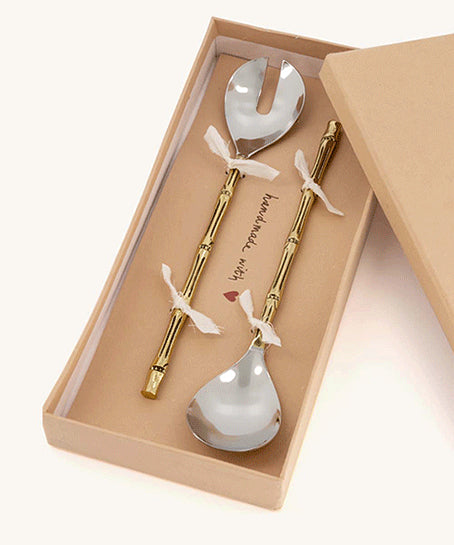 Salad servers in gilded brass