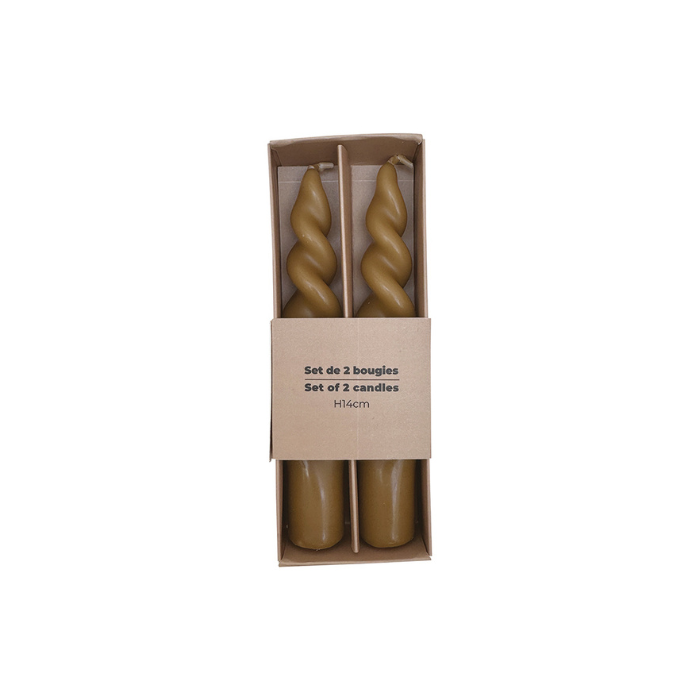 Set de 2 Bougies Courtes Torsadées Kaki