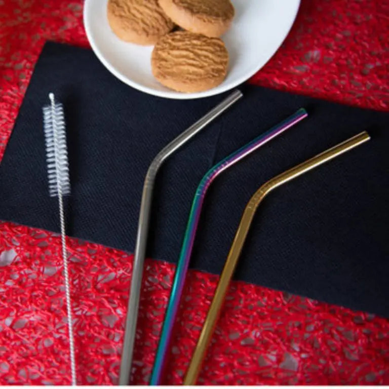 Set of 4 iridescent metal straws