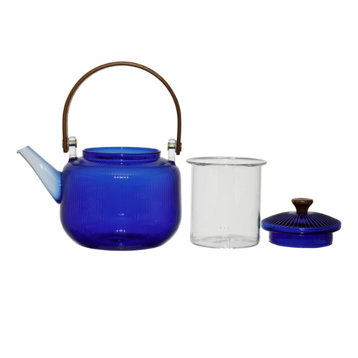 Théière Verre Stries Bleu