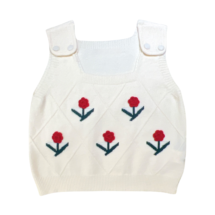 Top Maille Fleurs Rouges