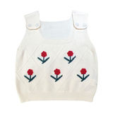 Top Maille Fleurs Rouges
