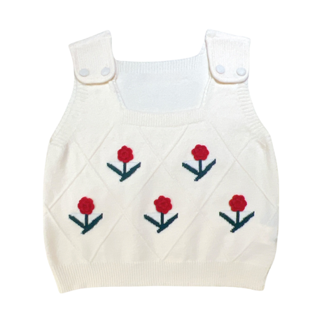 Top Maille Fleurs Rouges
