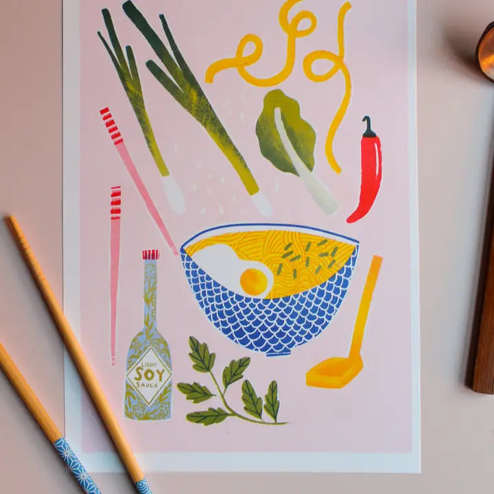 Affiche Ramen Ingredients Risograph